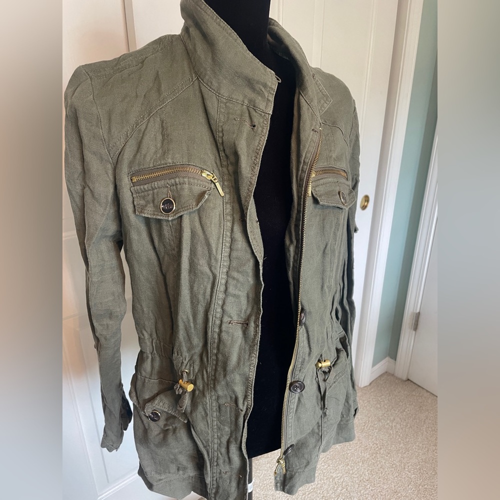INC Army Green Linen Utility Jacket - Medium - Picture 2 of 6